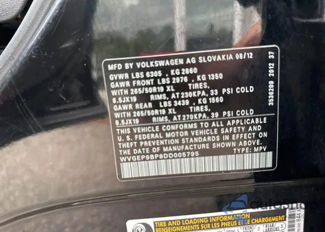 2013 Volkswagen Touareg V6 Tdi z USA, uszkodzony, nr VIN WVGEP9BP8DD005795